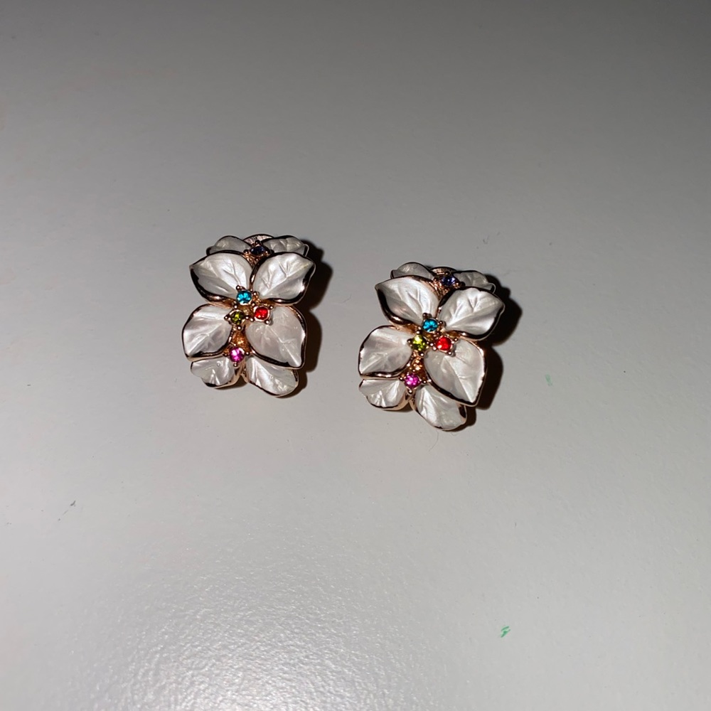 Floral Enamel Earrings Rose Gold
